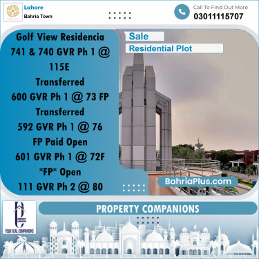 Residential Plot for Sale in Golf Phase 1 -  Bahria Town, Lahore - (BP-175333)