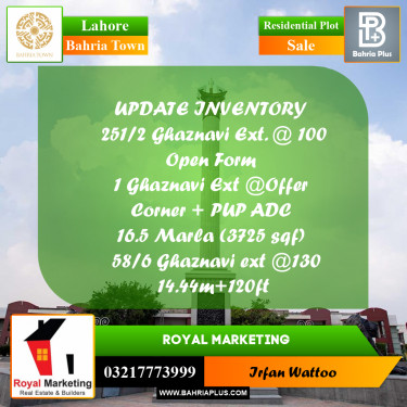 Residential Plot for Sale in Sector F - Ghaznavi Ext. Block -  Bahria Town, Lahore - (BP-175341)