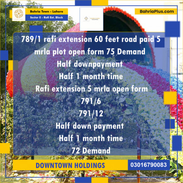 Residential Plot for Sale in Sector E - Rafi Ext. Block -  Bahria Town, Lahore - (BP-175355)