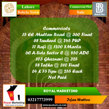 Commercial Plot for Sale in Sector D - EE Multan Block Commercial -  Bahria Town, Lahore - (BP-175363)