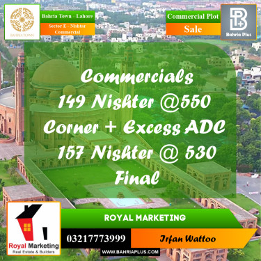 Commercial Plot for Sale in Sector E - Nishtar Commercial -  Bahria Town, Lahore - (BP-175365)