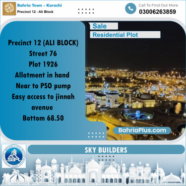 125 Sq. Yards Residential Plot for Sale in Precinct 12 - Ali Block -  Bahria Town, Karachi - (BP-175415)