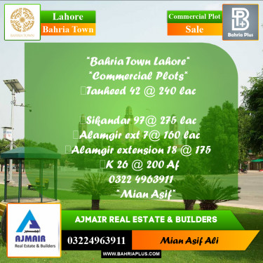 Commercial Plot for Sale in Sector F - Tauheed Commercial -  Bahria Town, Lahore - (BP-175429)