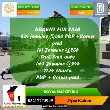 Residential Plot for Sale in Sector C - Jasmine Block -  Bahria Town, Lahore - (BP-175465)