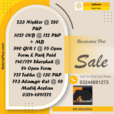 Residential Plot for Sale in Sector E - Nishtar Block -  Bahria Town, Lahore - (BP-175489)