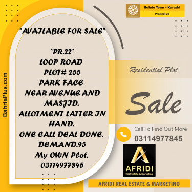 250 Sq. Yards Residential Plot for Sale in Precinct 22 -  Bahria Town, Karachi - (BP-175559)
