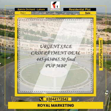 Residential Plot for Sale in Phase 3 -  Bahria Orchard, Lahore - (BP-175635)
