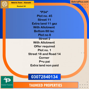 250 Sq. Yards Residential Plot for Sale in Precinct 34 -  Bahria Town, Karachi - (BP-175804)