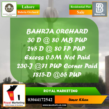 Residential Plot for Sale in Phase 2 - D Block -  Bahria Orchard, Lahore - (BP-175811)