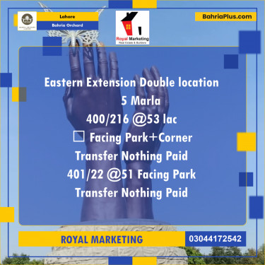 Residential Plot for Sale in Phase 1 - Eastern District Ext. II -  Bahria Orchard, Lahore - (BP-175817)