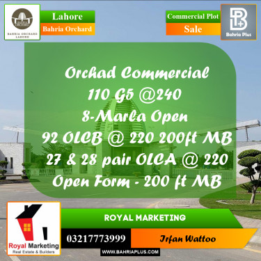 Commercial Plot for Sale in Phase 4 - G5 Block -  Bahria Orchard, Lahore - (BP-175826)