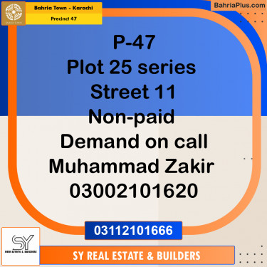 250 Sq. Yards Residential Plot for Sale in Precinct 47 -  Bahria Town, Karachi - (BP-175841)
