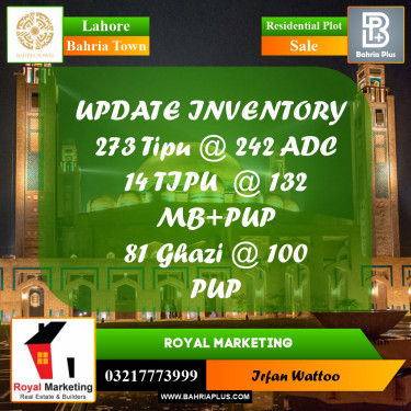 Residential Plot for Sale in Sector F - Tipu Sultan Block -  Bahria Town, Lahore - (BP-175921)