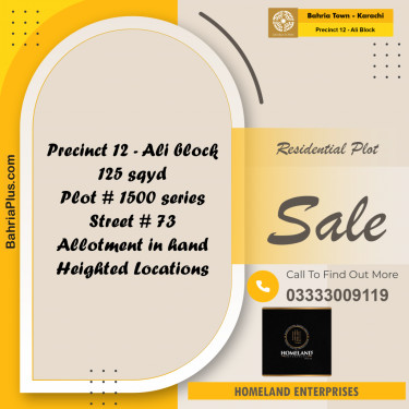 125 Sq. Yards Residential Plot for Sale in Precinct 12 - Ali Block -  Bahria Town, Karachi - (BP-175952)