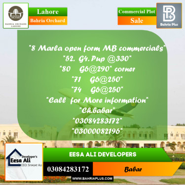 Commercial Plot for Sale in Phase 4 - G4 Block -  Bahria Orchard, Lahore - (BP-175998)