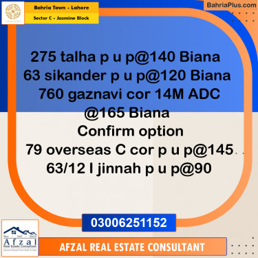 Residential Plot for Sale in Sector C - Jasmine Block -  Bahria Town, Lahore - (BP-176093)