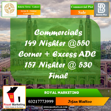 Commercial Plot for Sale in Sector E - Nishtar Commercial -  Bahria Town, Lahore - (BP-176100)