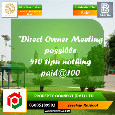 Residential Plot for Sale in Sector F - Tipu Sultan Block -  Bahria Town, Lahore - (BP-176103)