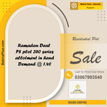 250 Sq. Yards Residential Plot for Sale in Precinct 8 -  Bahria Town, Karachi - (BP-176148)