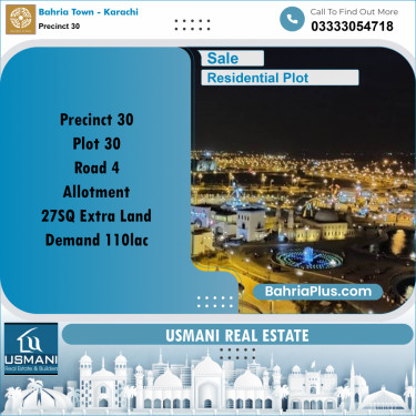 250 Sq. Yards Residential Plot for Sale in Precinct 30 -  Bahria Town, Karachi - (BP-176243)