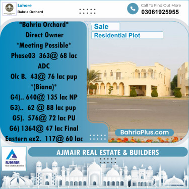 Residential Plot for Sale in Phase 3 -  Bahria Orchard, Lahore - (BP-176375)