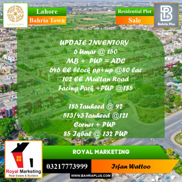 Residential Plot for Sale in Sector B - Umer Block -  Bahria Town, Lahore - (BP-176383)