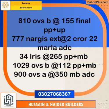 Residential Plot for Sale in Overseas B -  Bahria Town, Lahore - (BP-176420)