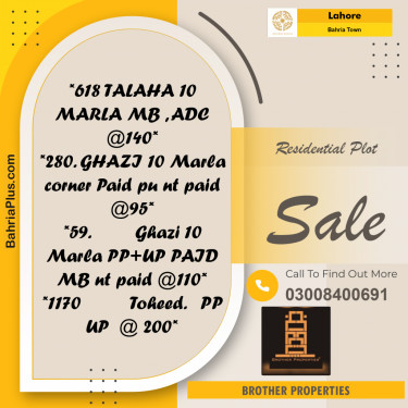 Residential Plot for Sale in Sector F - Talha Block -  Bahria Town, Lahore - (BP-176468)