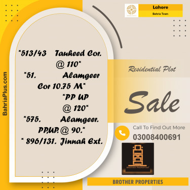 Residential Plot for Sale in Sector F - Tauheed Block -  Bahria Town, Lahore - (BP-176469)