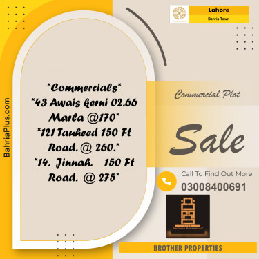Commercial Plot for Sale in Sector B - Awais Qarni -  Bahria Town, Lahore - (BP-176474)