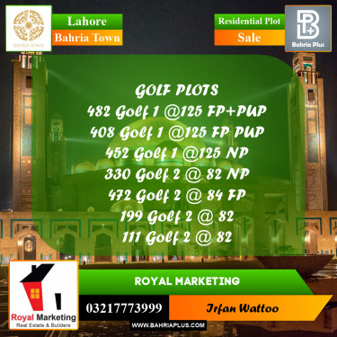 Residential Plot for Sale in Golf Phase 1 -  Bahria Town, Lahore - (BP-176481)