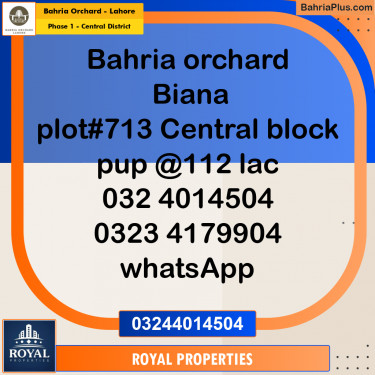 Residential Plot for Sale in Phase 1 - Central District -  Bahria Orchard, Lahore - (BP-176505)