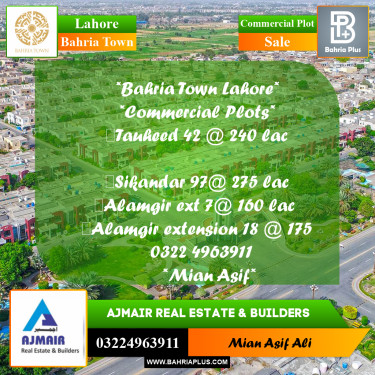 Commercial Plot for Sale in Sector F - Tauheed Block -  Bahria Town, Lahore - (BP-176540)