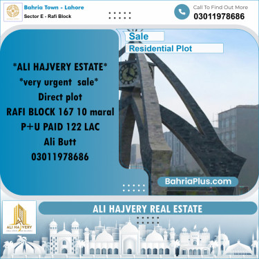 Residential Plot for Sale in Sector E - Rafi Block -  Bahria Town, Lahore - (BP-176542)