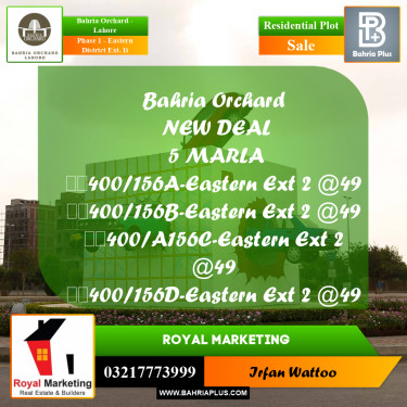 Residential Plot for Sale in Phase 1 - Eastern District Ext. II -  Bahria Orchard, Lahore - (BP-176594)