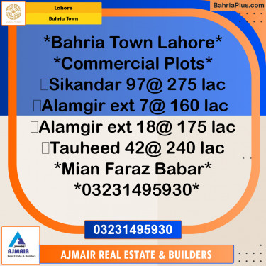Commercial Plot for Sale in Sector F - Sikander Block -  Bahria Town, Lahore - (BP-176677)