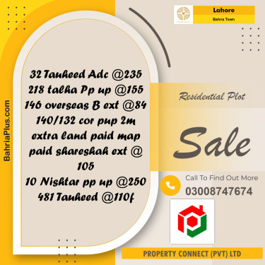Residential Plot for Sale in Sector F - Tauheed Block -  Bahria Town, Lahore - (BP-176699)