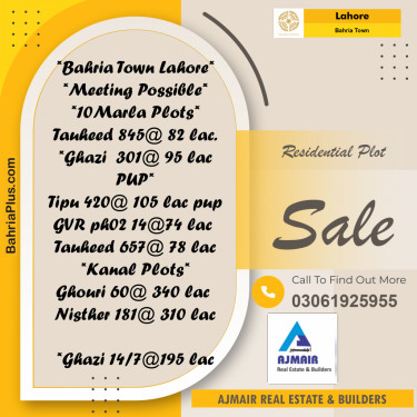 Residential Plot for Sale in Sector F - Tauheed Block -  Bahria Town, Lahore - (BP-176709)