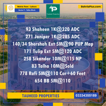 Residential Plot for Sale in Sector F - Talha Block -  Bahria Town, Lahore - (BP-176792)