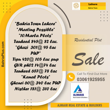 Residential Plot for Sale in Sector F - Tauheed Block -  Bahria Town, Lahore - (BP-176797)