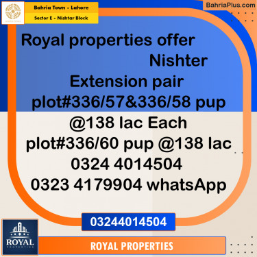 Residential Plot for Sale in Sector E - Nishtar Block -  Bahria Town, Lahore - (BP-176801)