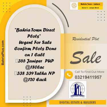 Residential Plot for Sale in Sector C - Janiper Block -  Bahria Town, Lahore - (BP-176930)
