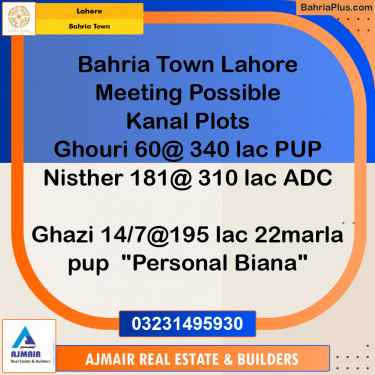 Residential Plot for Sale in Sector B - Ghouri Block -  Bahria Town, Lahore - (BP-176944)