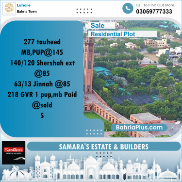 Residential Plot for Sale in Sector F - Tauheed Block -  Bahria Town, Lahore - (BP-176962)