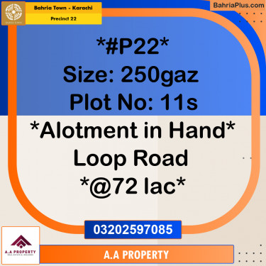 250 Sq. Yards Residential Plot for Sale in Precinct 22 -  Bahria Town, Karachi - (BP-176972)