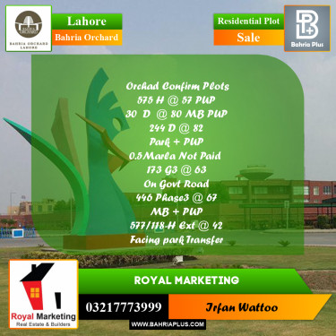 Residential Plot for Sale in Phase 2 - H Block -  Bahria Orchard, Lahore - (BP-176990)