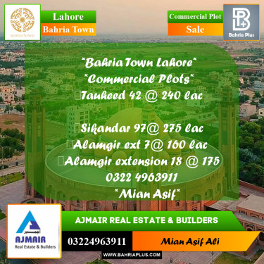 Commercial Plot for Sale in Sector F - Tauheed Commercial -  Bahria Town, Lahore - (BP-176996)