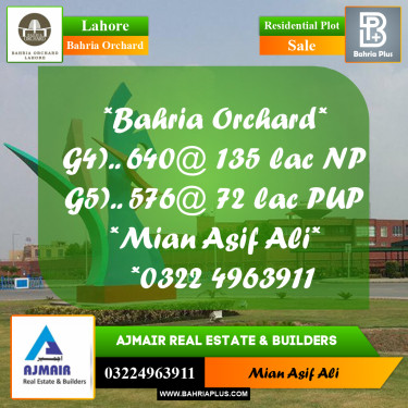Residential Plot for Sale in Phase 4 - G4 Block -  Bahria Orchard, Lahore - (BP-176998)