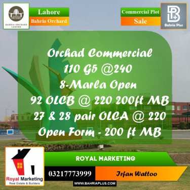 Commercial Plot for Sale in Phase 4 - G5 Block -  Bahria Orchard, Lahore - (BP-177016)