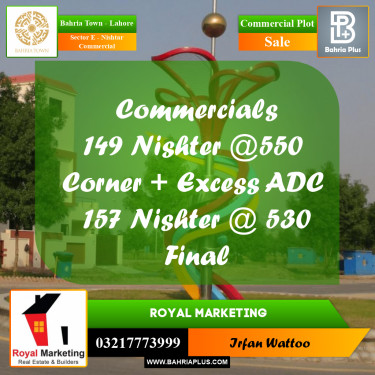 Commercial Plot for Sale in Sector E - Nishtar Commercial -  Bahria Town, Lahore - (BP-177017)